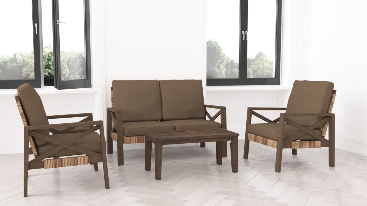 Low poly chat set living room with furniture and two windows Low-poly 3D model_1