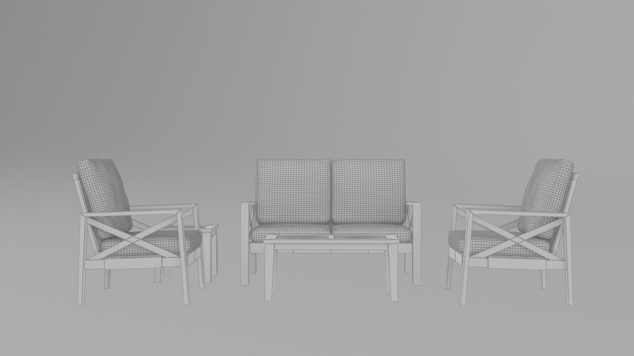 Low poly chat set living room with furniture and two windows Low-poly 3D model_4