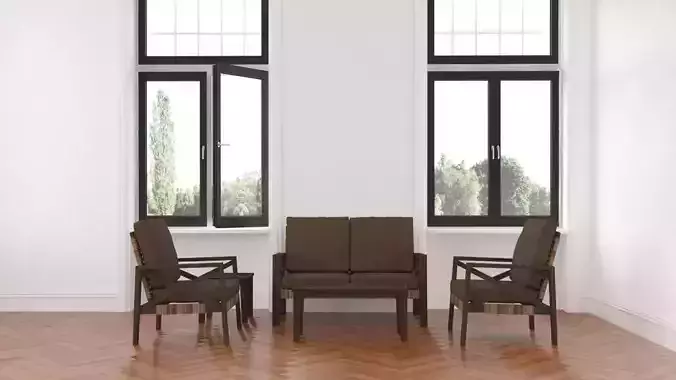 Low poly chat set living room with furniture and two windows