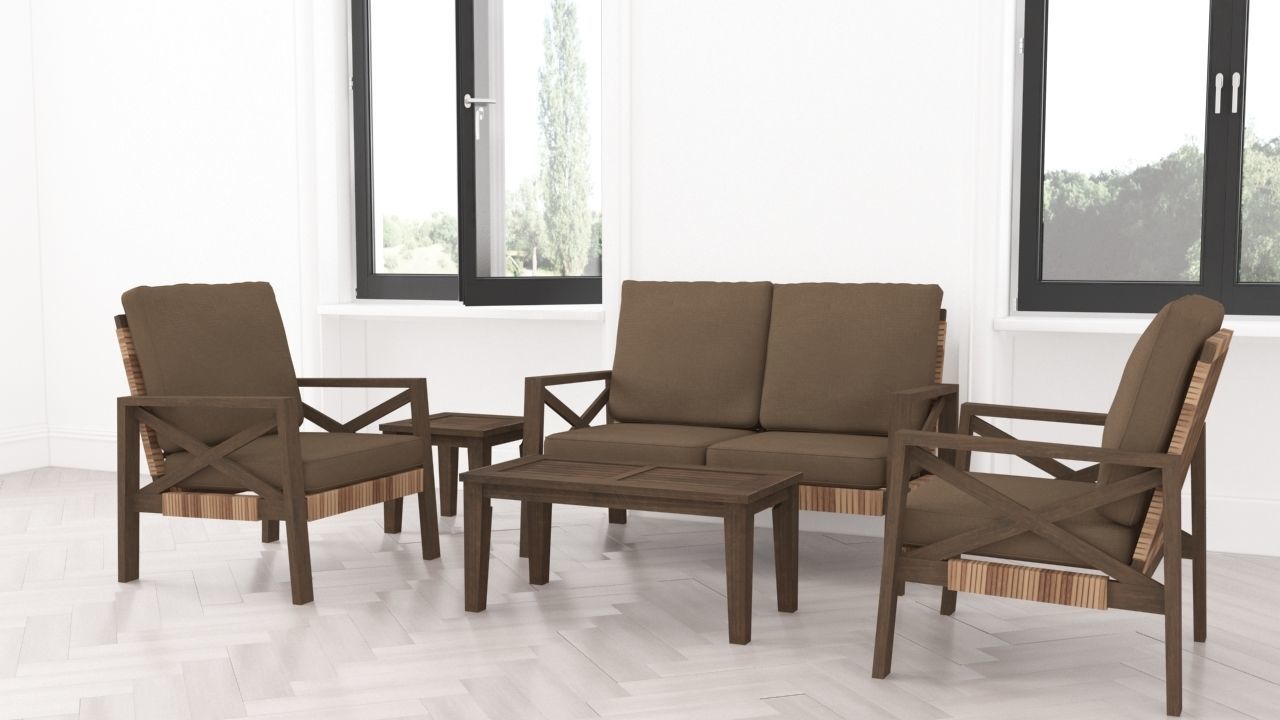 Low poly chat set living room with furniture and two windows Low-poly 3D model_2