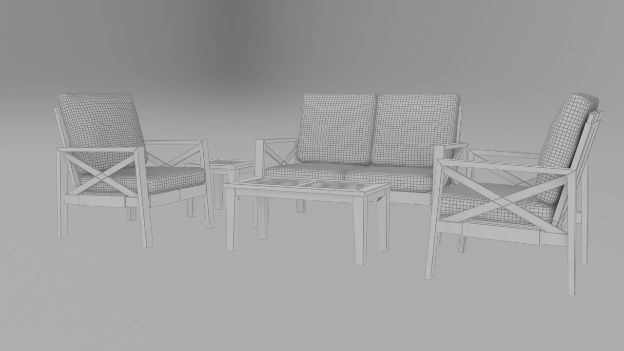 Low poly chat set living room with furniture and two windows Low-poly 3D model_6