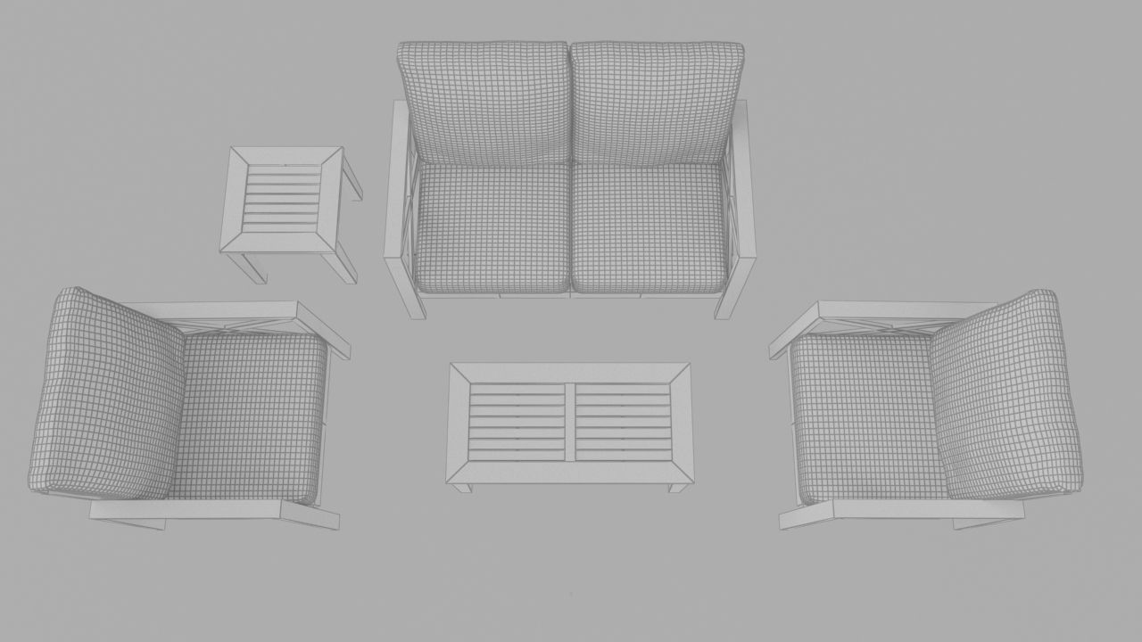 Low poly chat set living room with furniture and two windows Low-poly 3D model_7