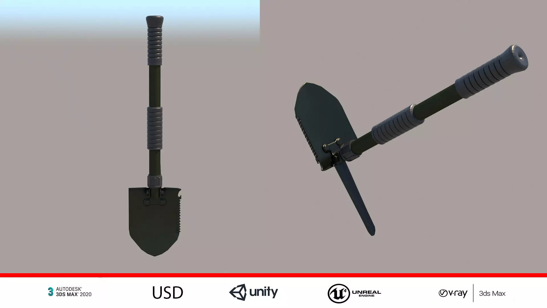 Military Shovel Low-poly 3D model