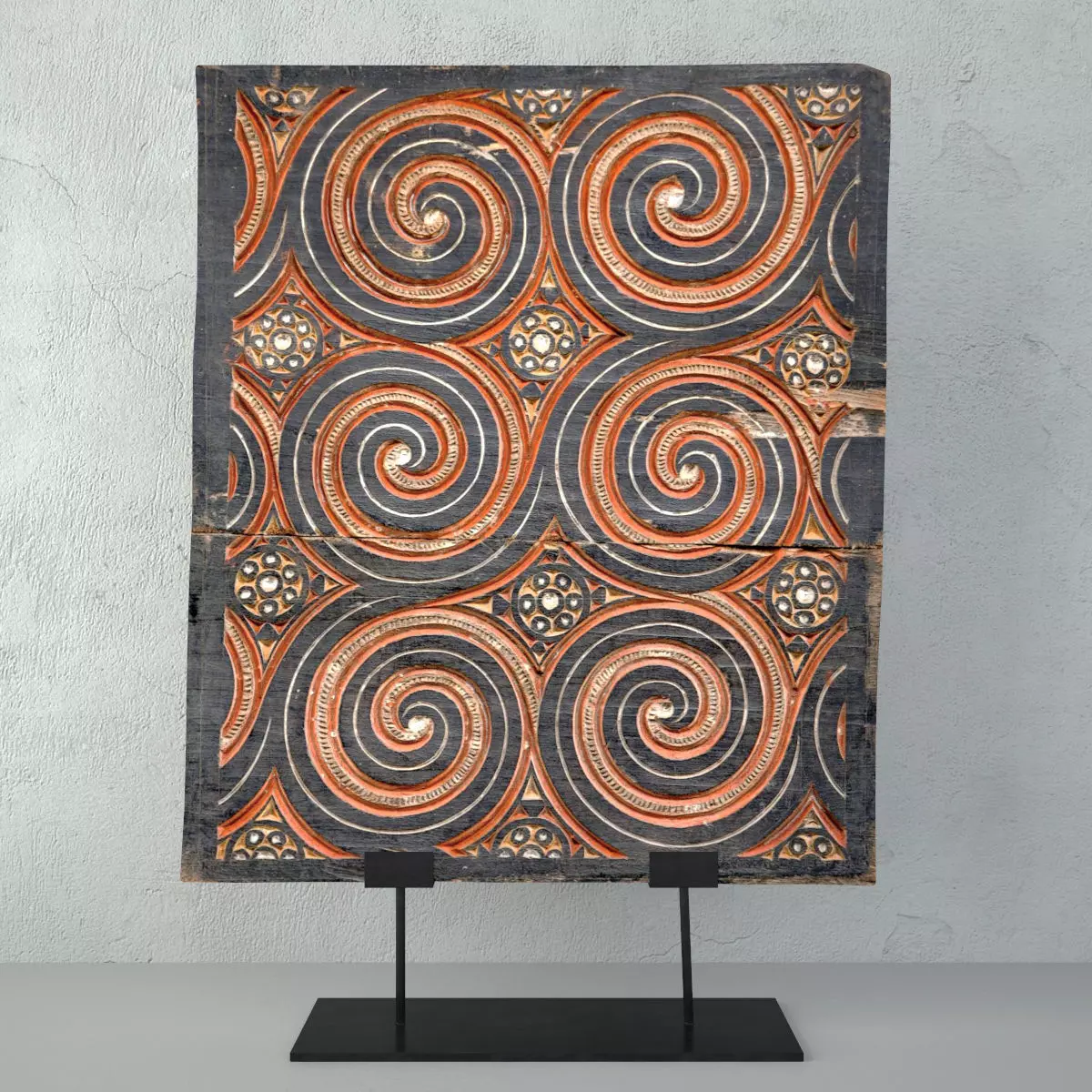 Indonesian Architectural Piece on Metal Stand 3D model_0