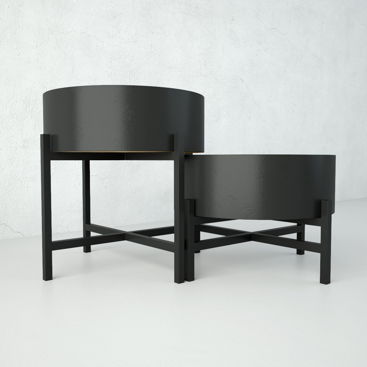 Round Wood and Iron Side Tables 3D model_3