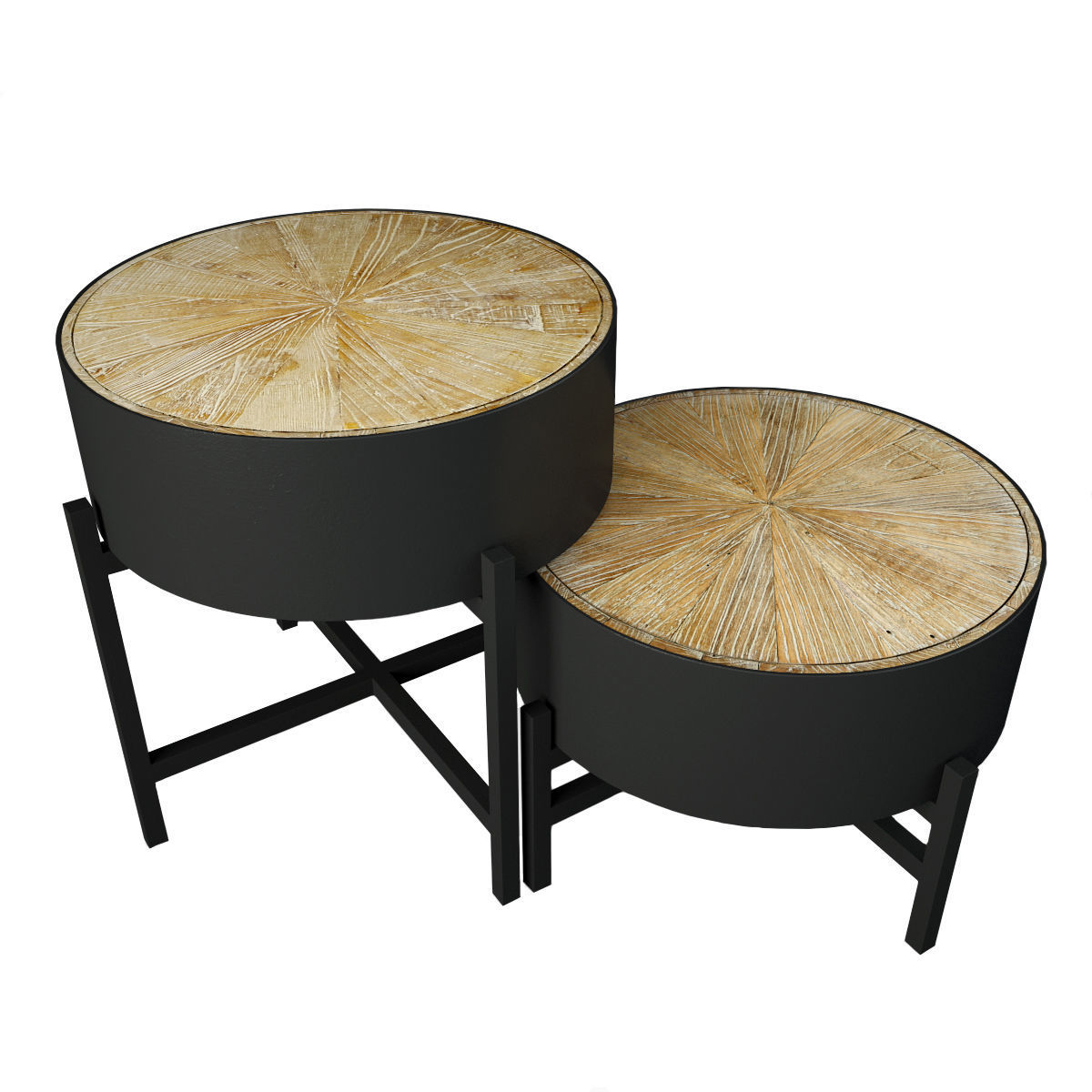 Round Wood and Iron Side Tables 3D model_1