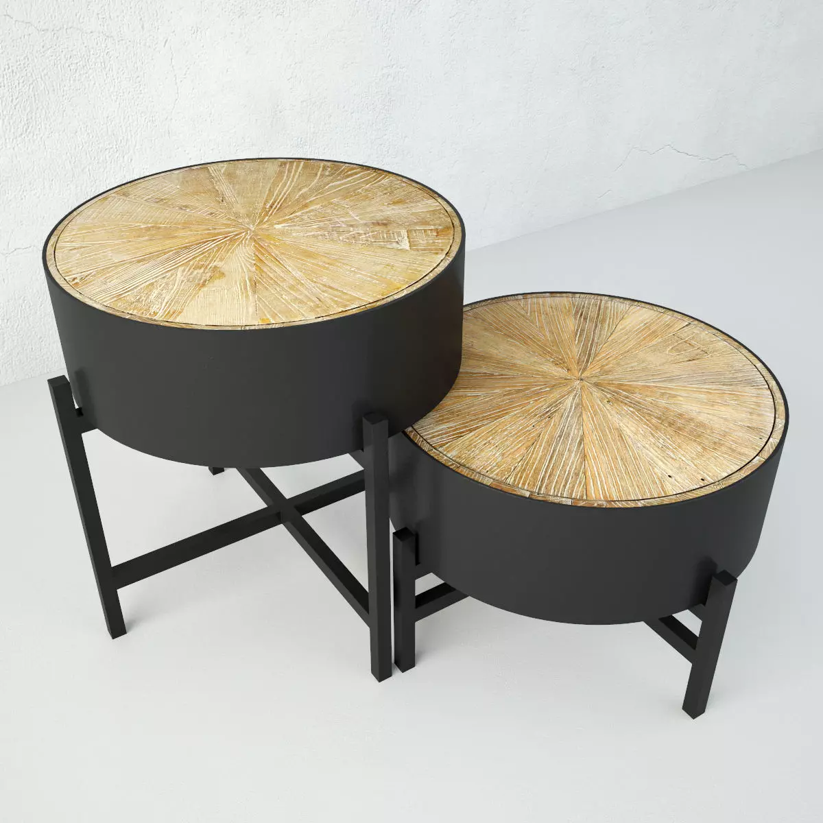 Round Wood and Iron Side Tables 3D model_0
