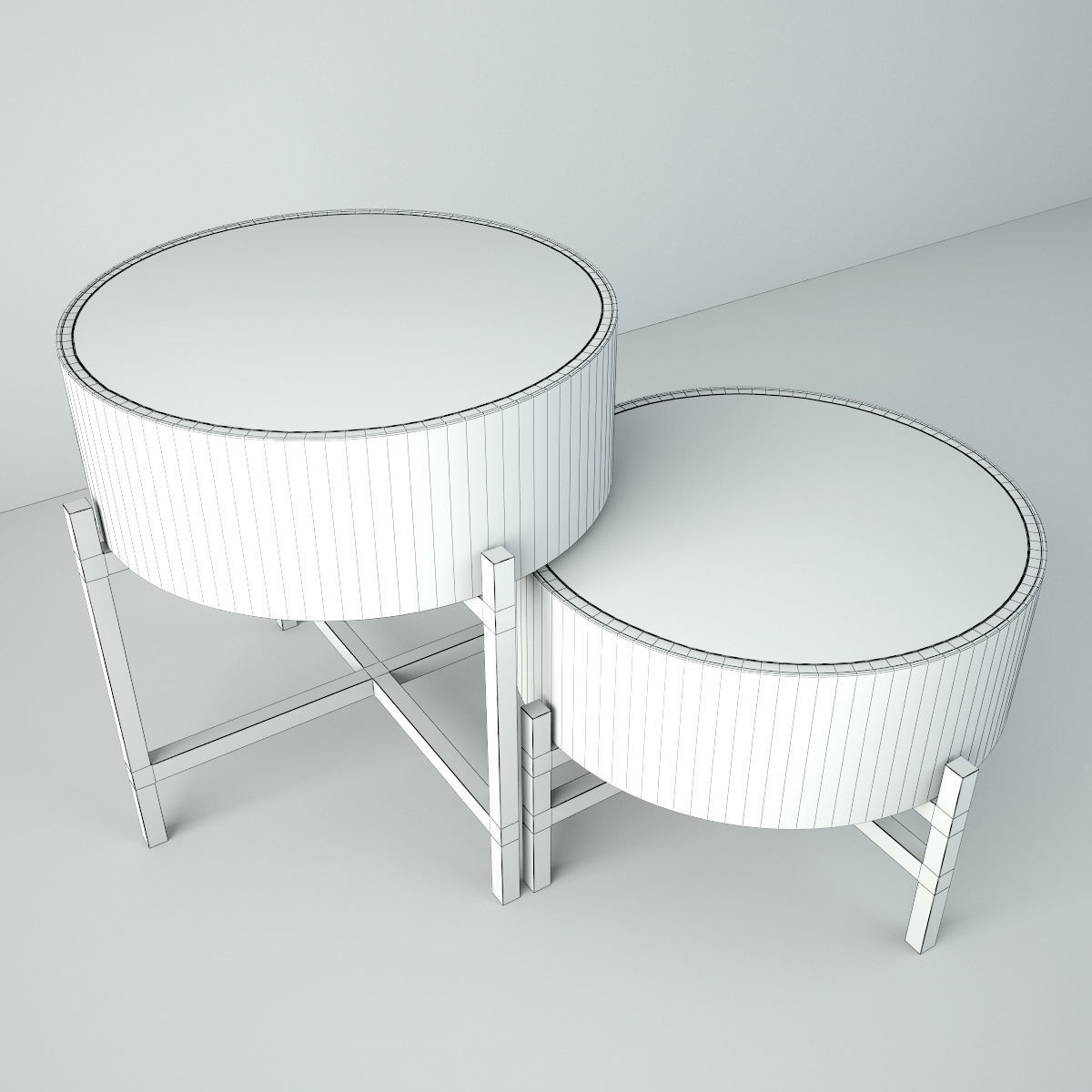 Round Wood and Iron Side Tables 3D model_2