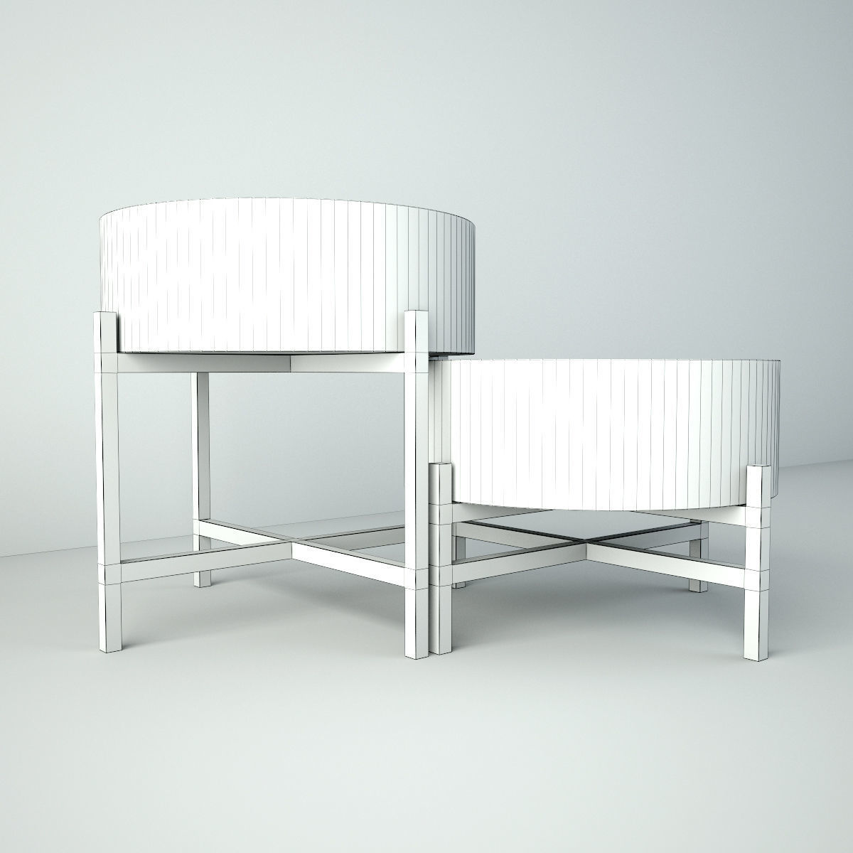 Round Wood and Iron Side Tables 3D model_4