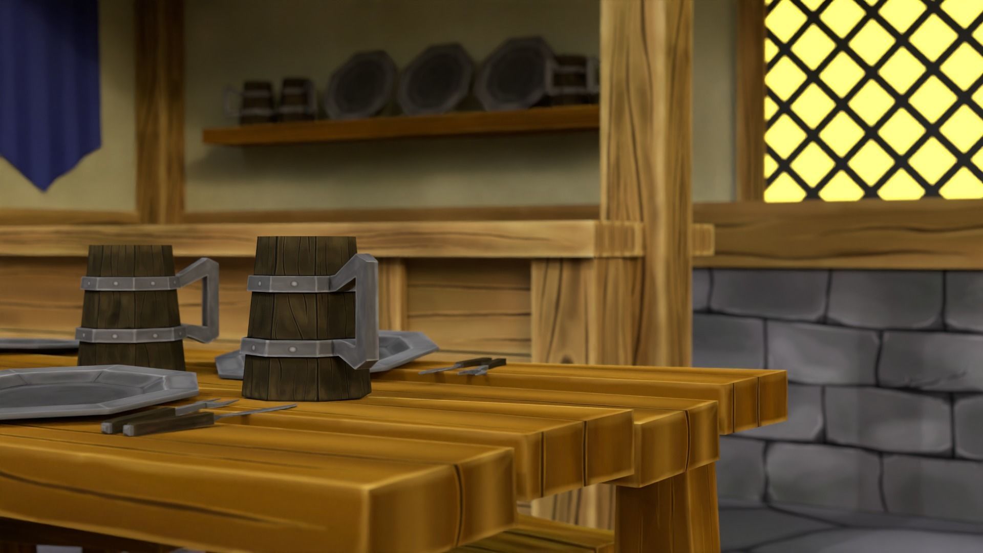 Low Poly Medieval Tavern 3D model_4