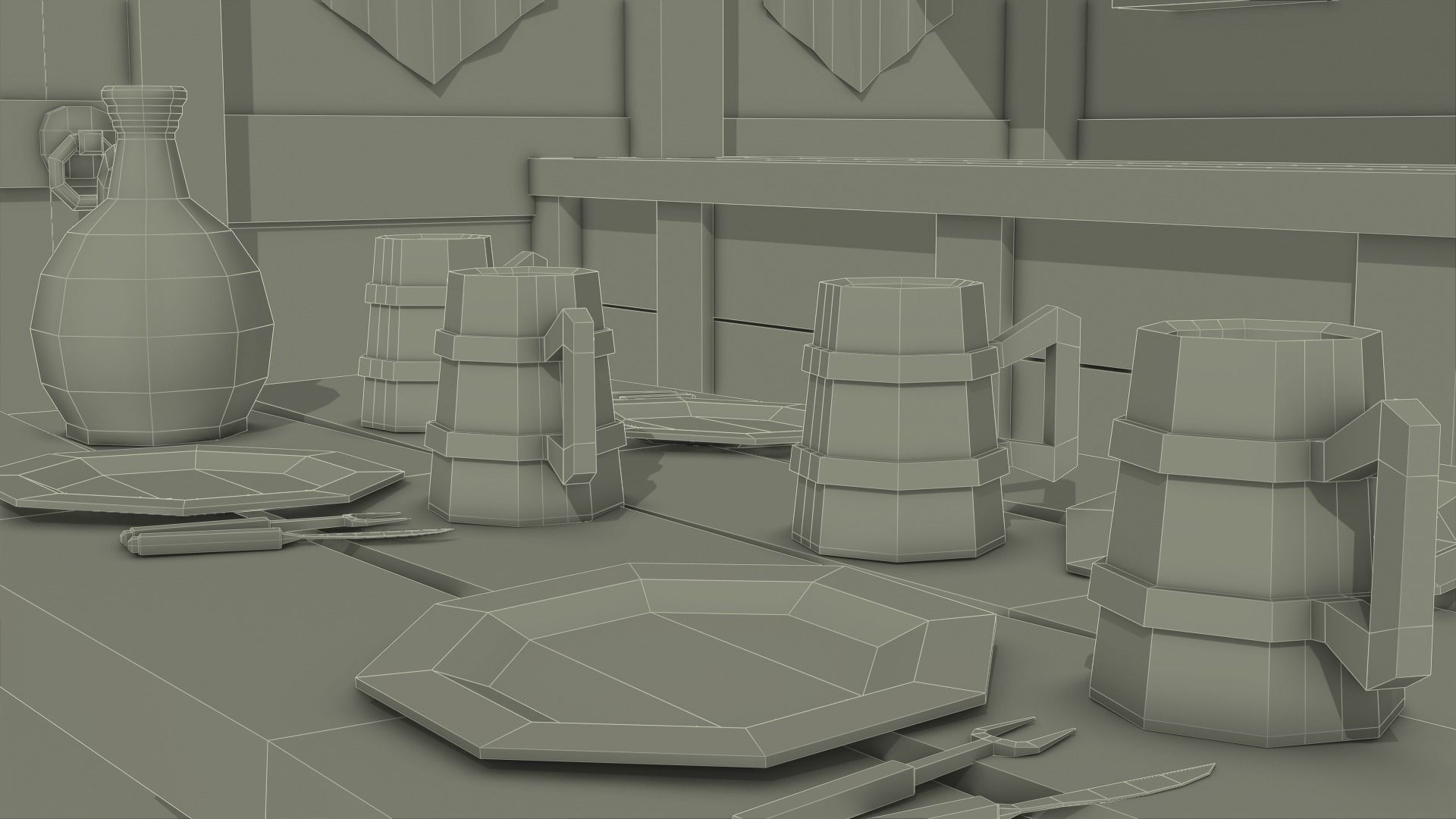 Low Poly Medieval Tavern 3D model_8