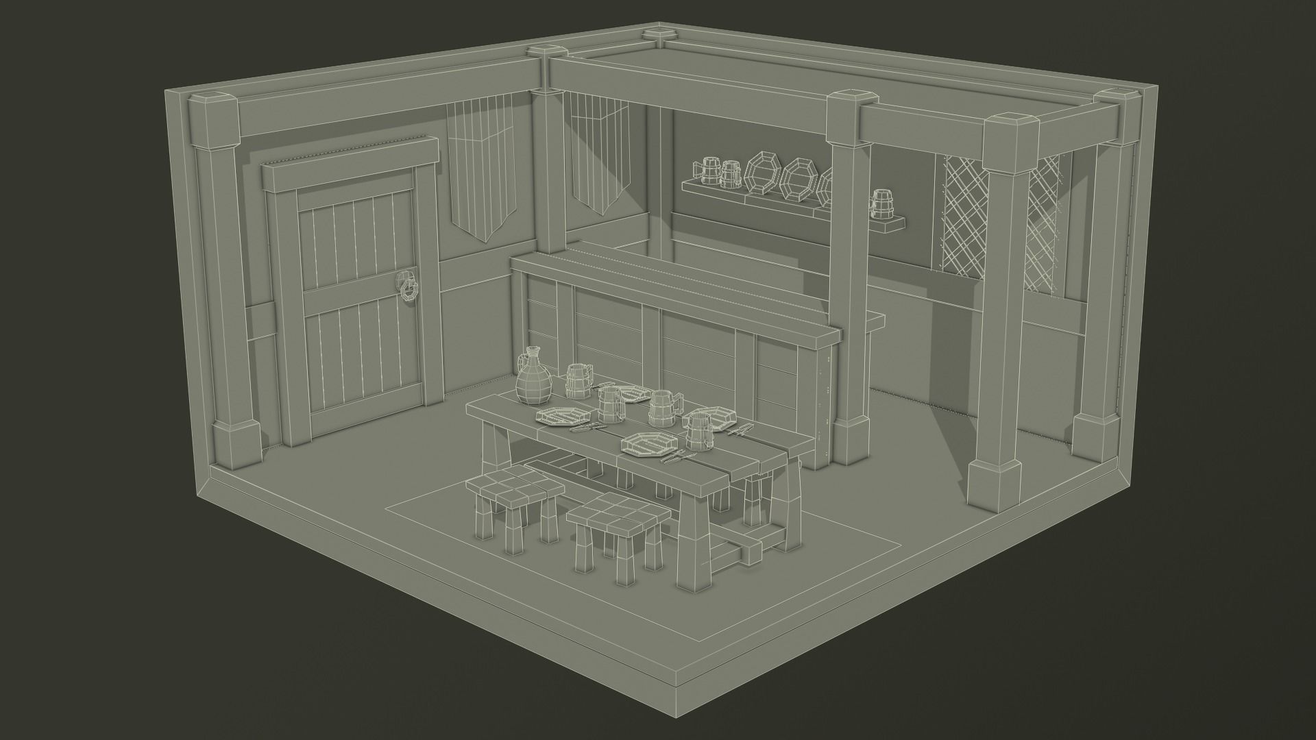 Low Poly Medieval Tavern 3D model_1