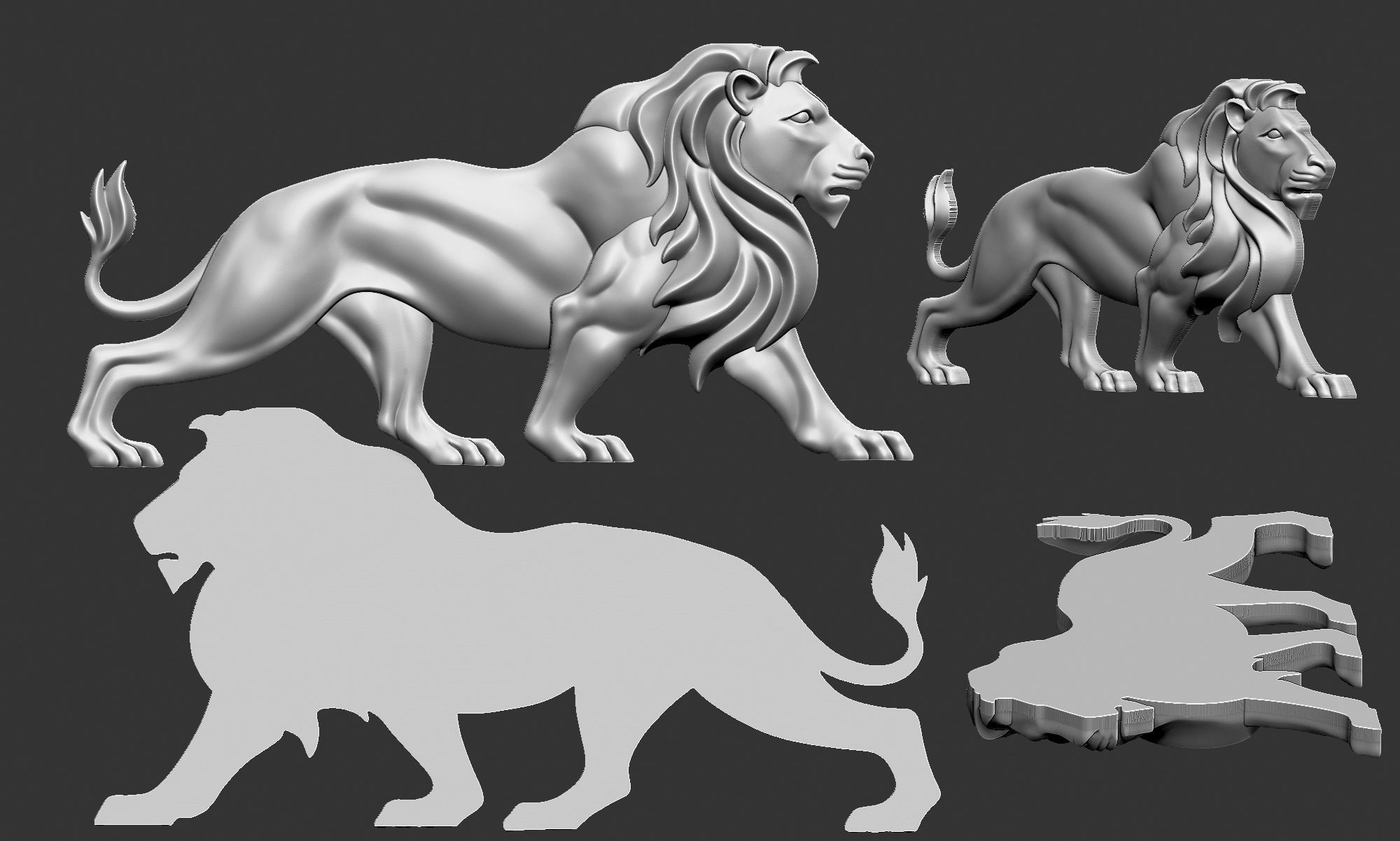 Walking Lion Relief 3D print model_1