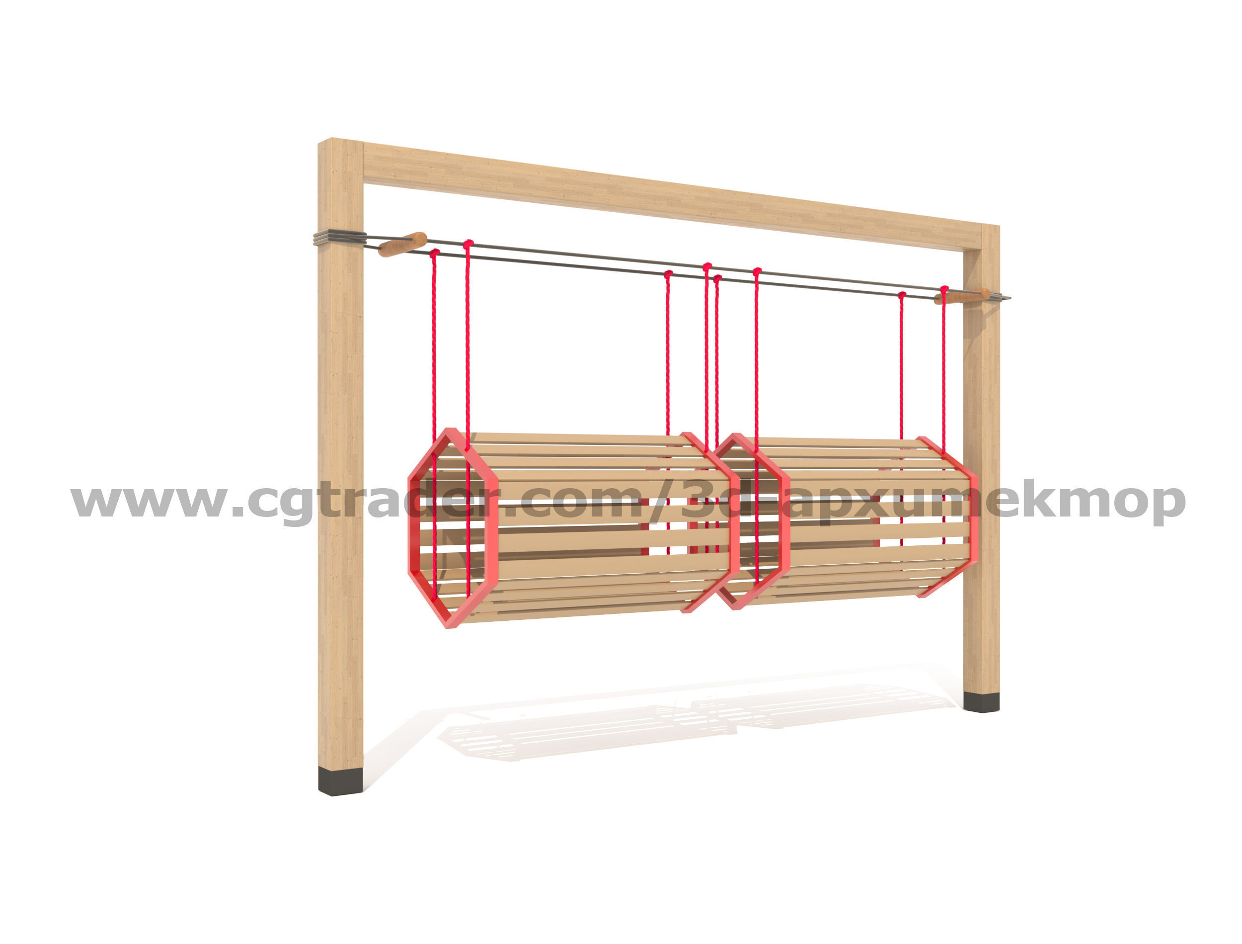 Wooden Playground Set 3D model_4