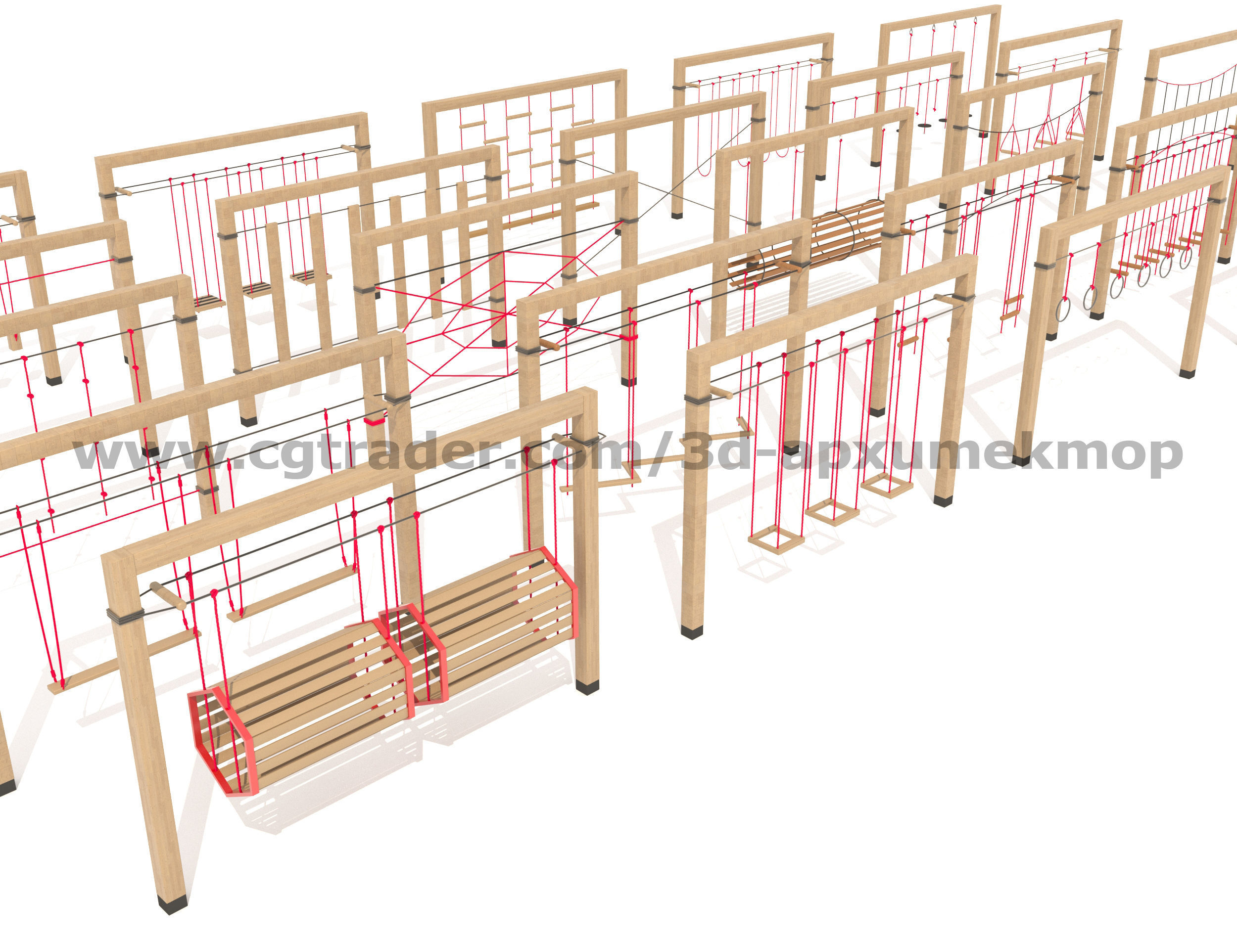 Wooden Playground Set 3D model_2