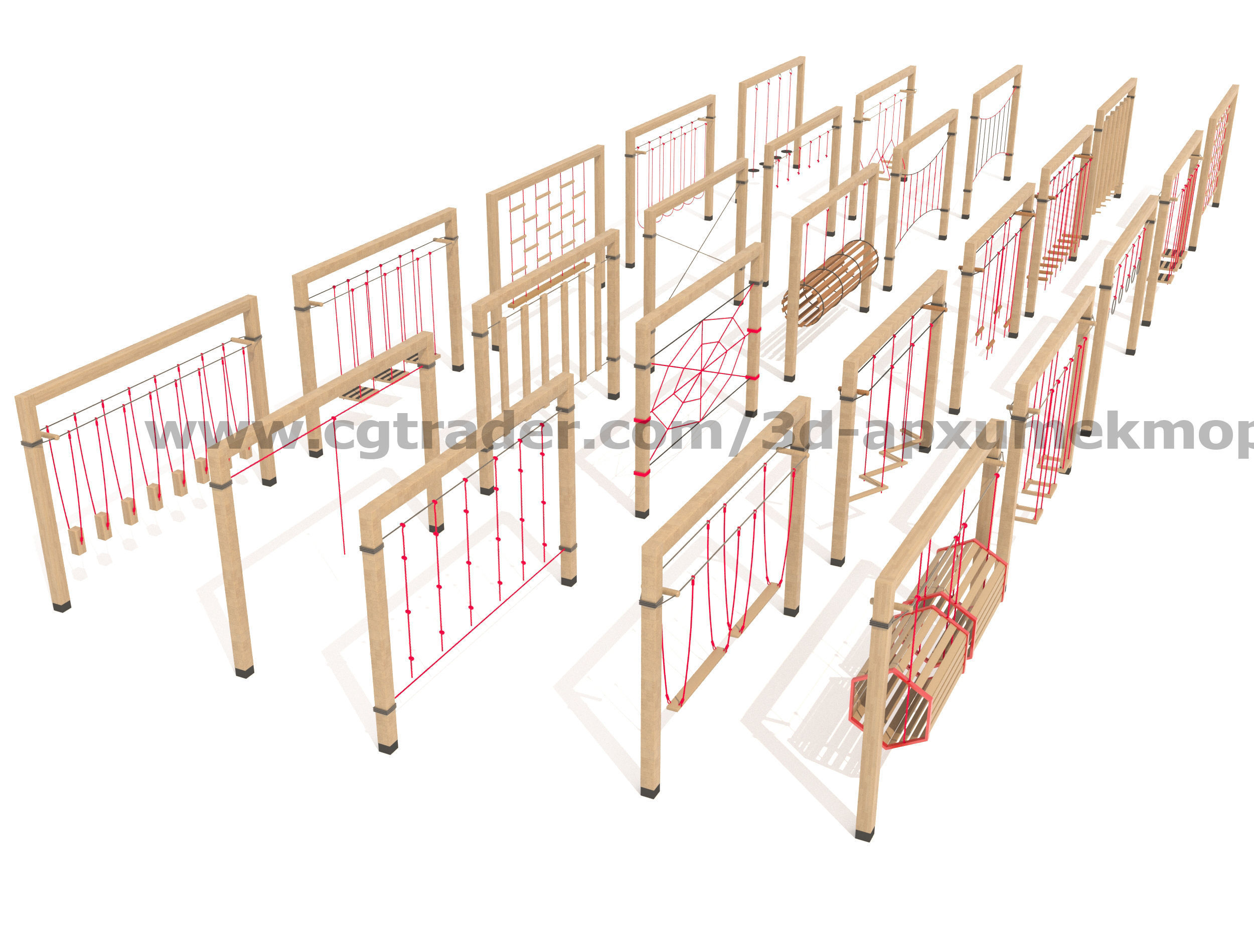 Wooden Playground Set 3D model_1