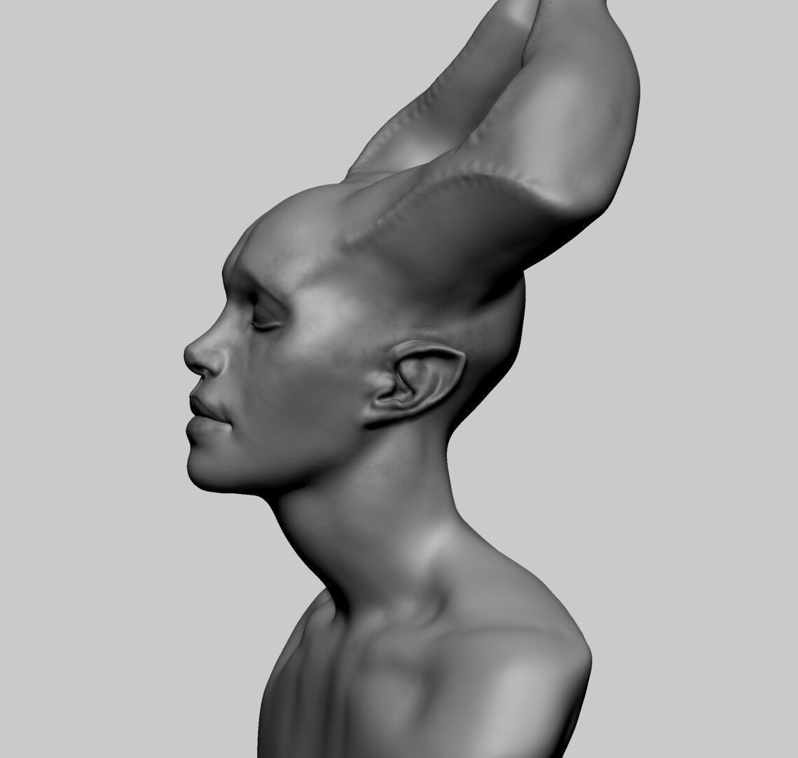 Female Creature Bust 3D model_3