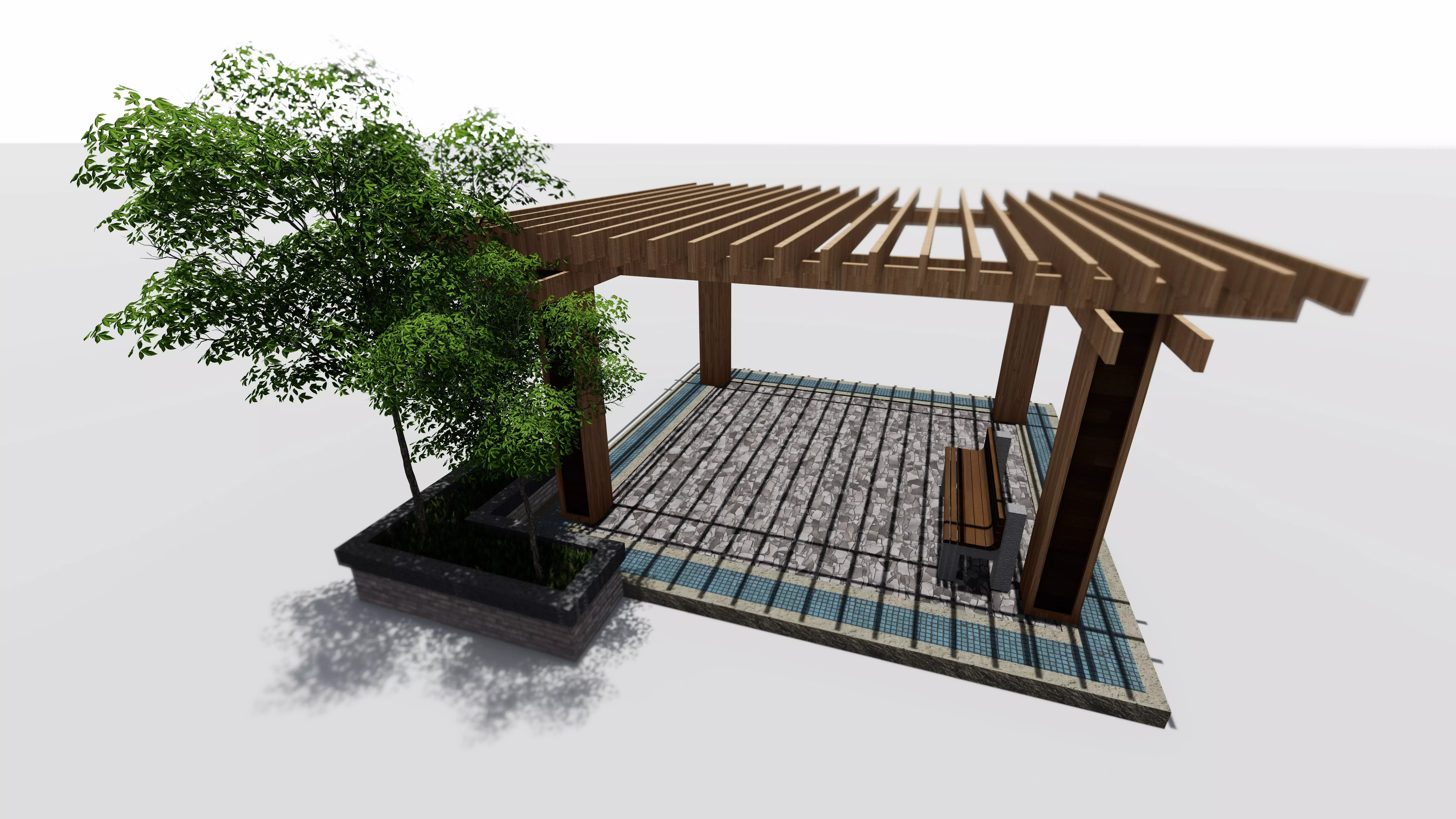 wood trellis 3D model_0