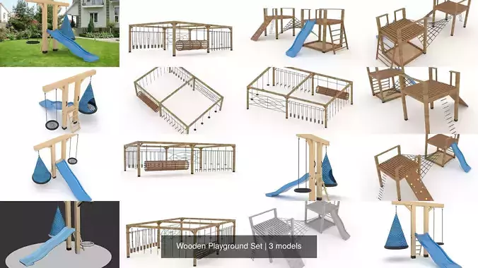 Wooden Playground Set 3D Model Collection