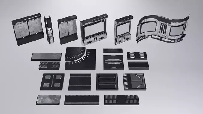 Modular Sci-Fi Interior Low-poly 3D model