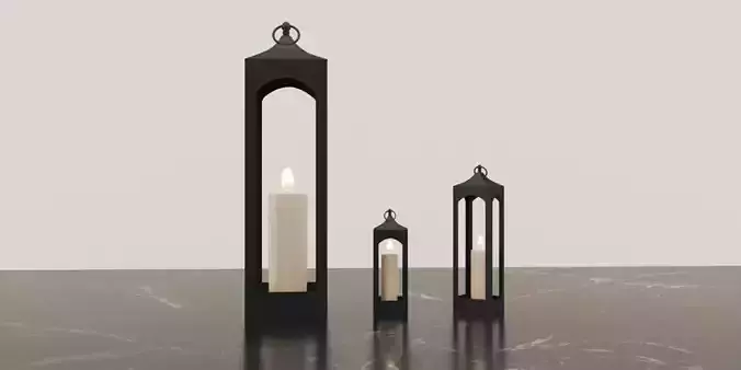 Black Metal Lantern with Candle