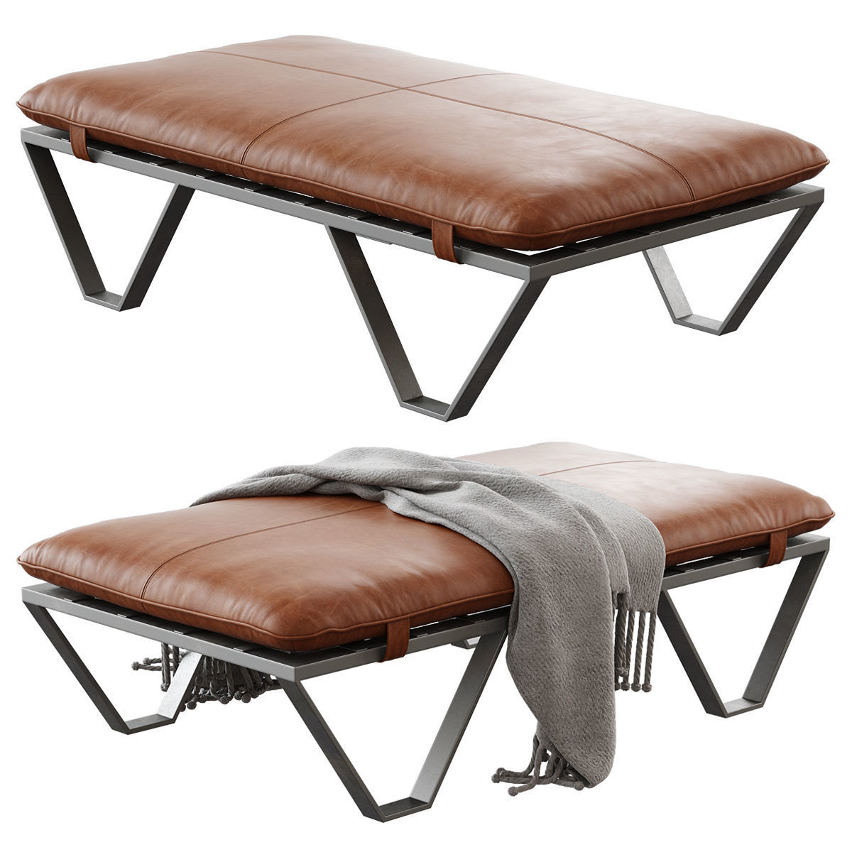 Darrow Tan Leather Ottoman 3D model_1