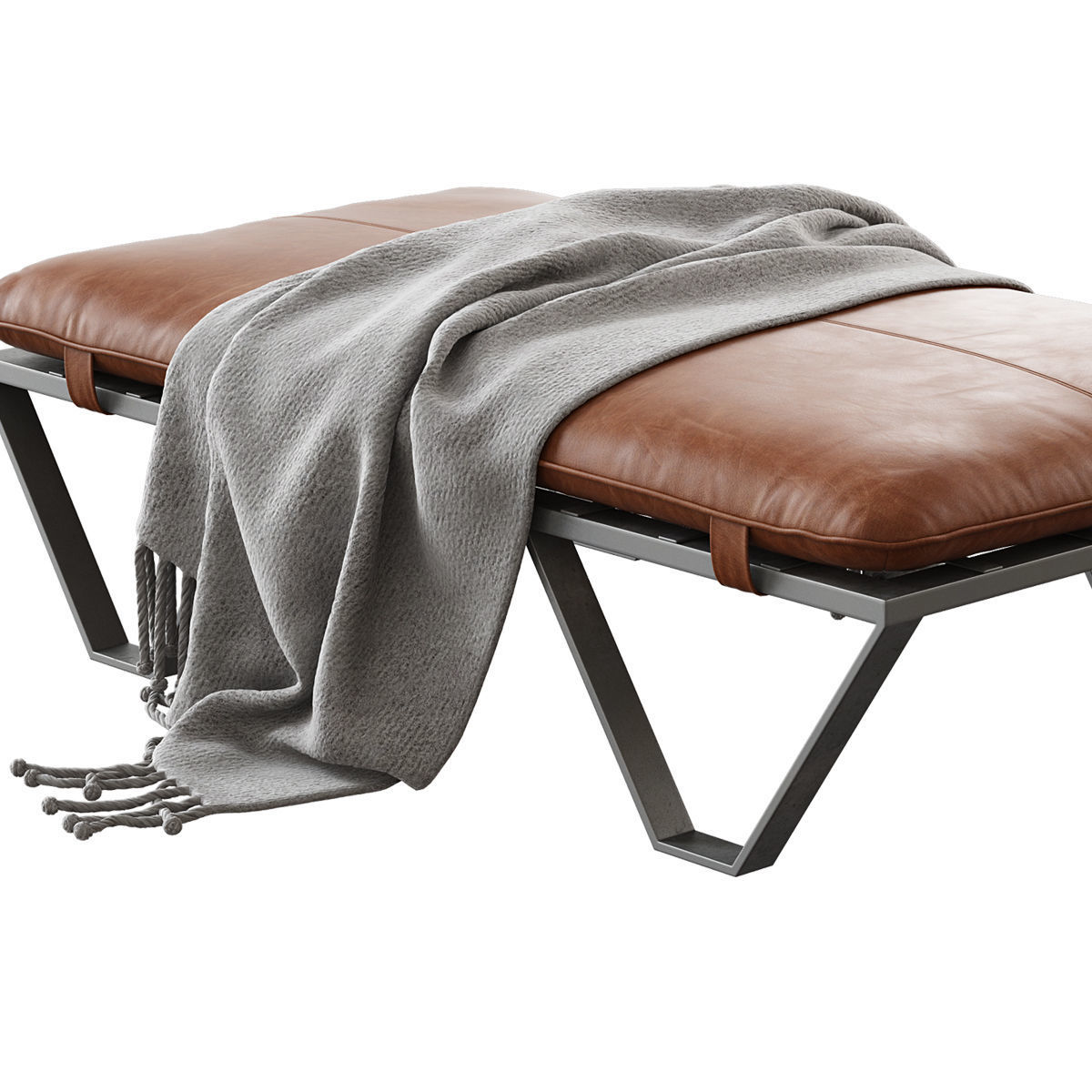 Darrow Tan Leather Ottoman 3D model_2