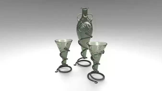 Viking Cone Glass and Glass Pitcher Low-poly 3D model