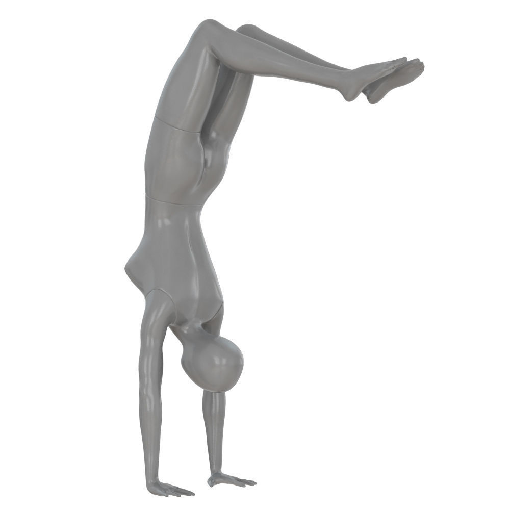 Female gray mannequin stands on hands 88 3D model_1