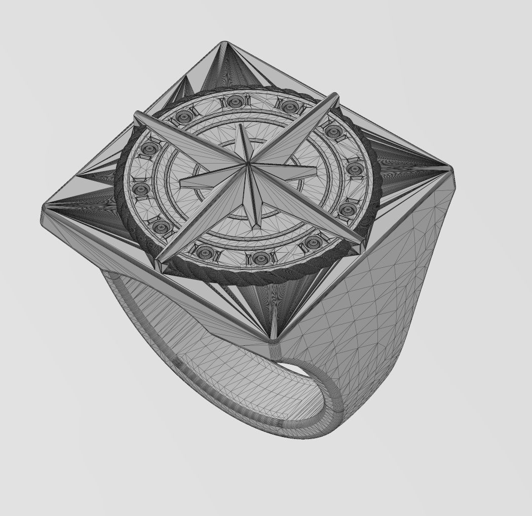 Compass ornament square ring US size 7to13 3D print model_13