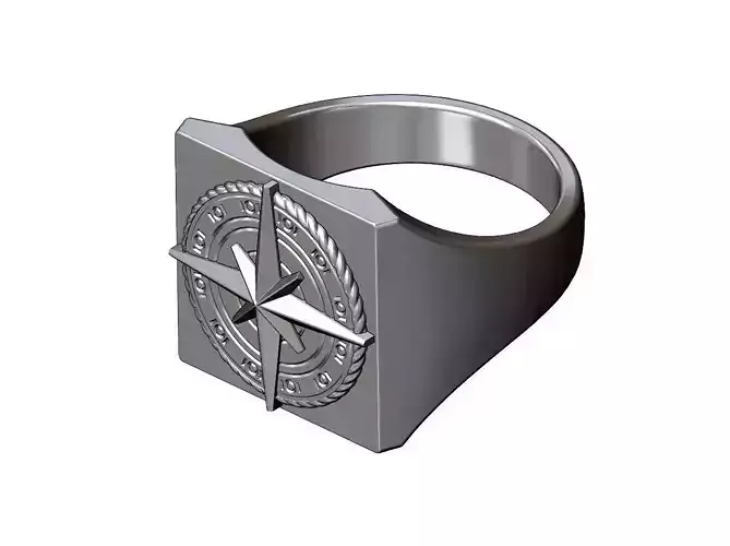 Compass ornament square ring US size 7to13