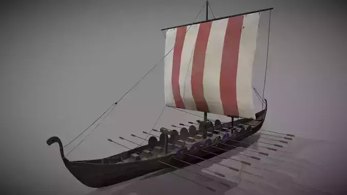 Viking long boat Low-poly 3D model