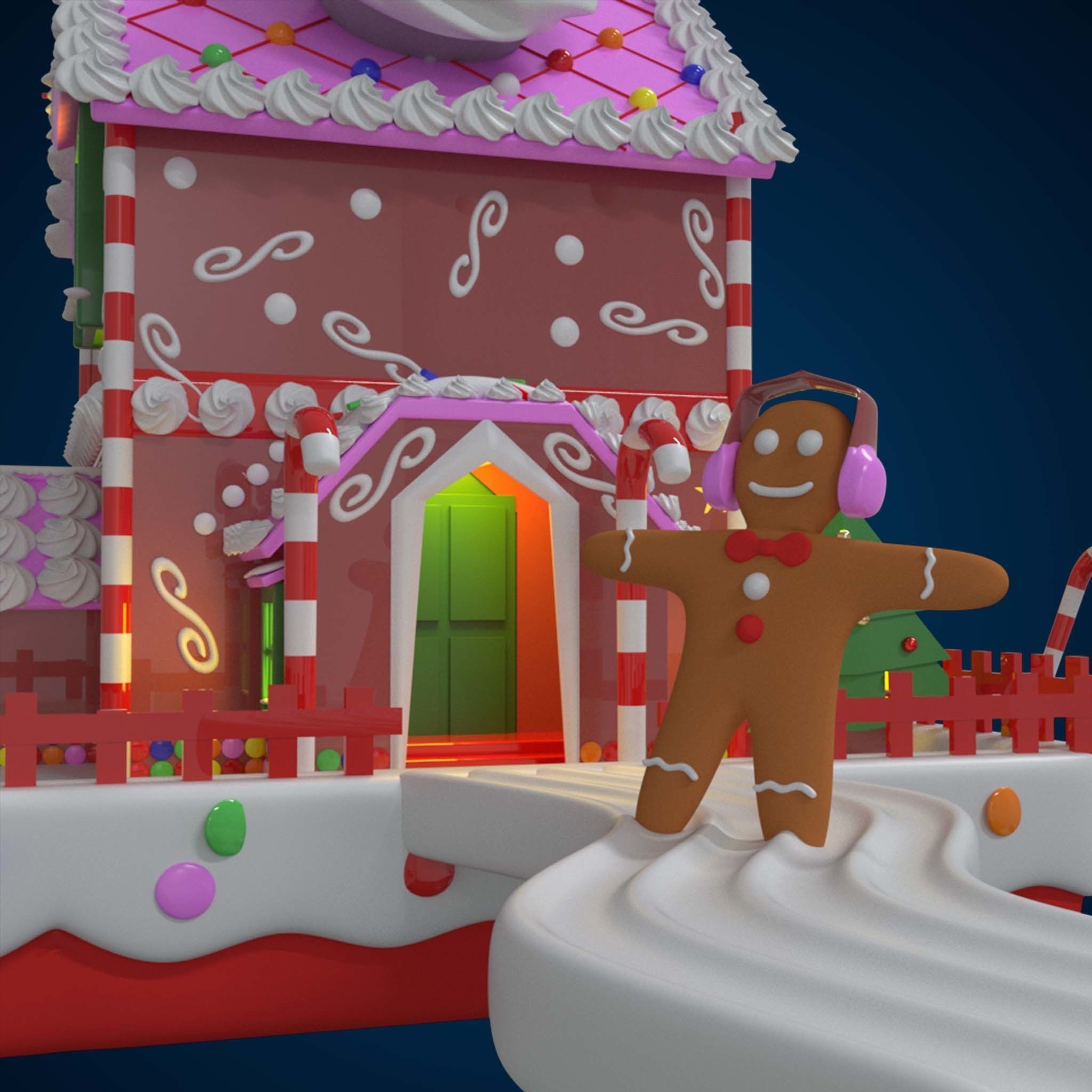 3D Christmas House made of sweet Cake 3D model_13
