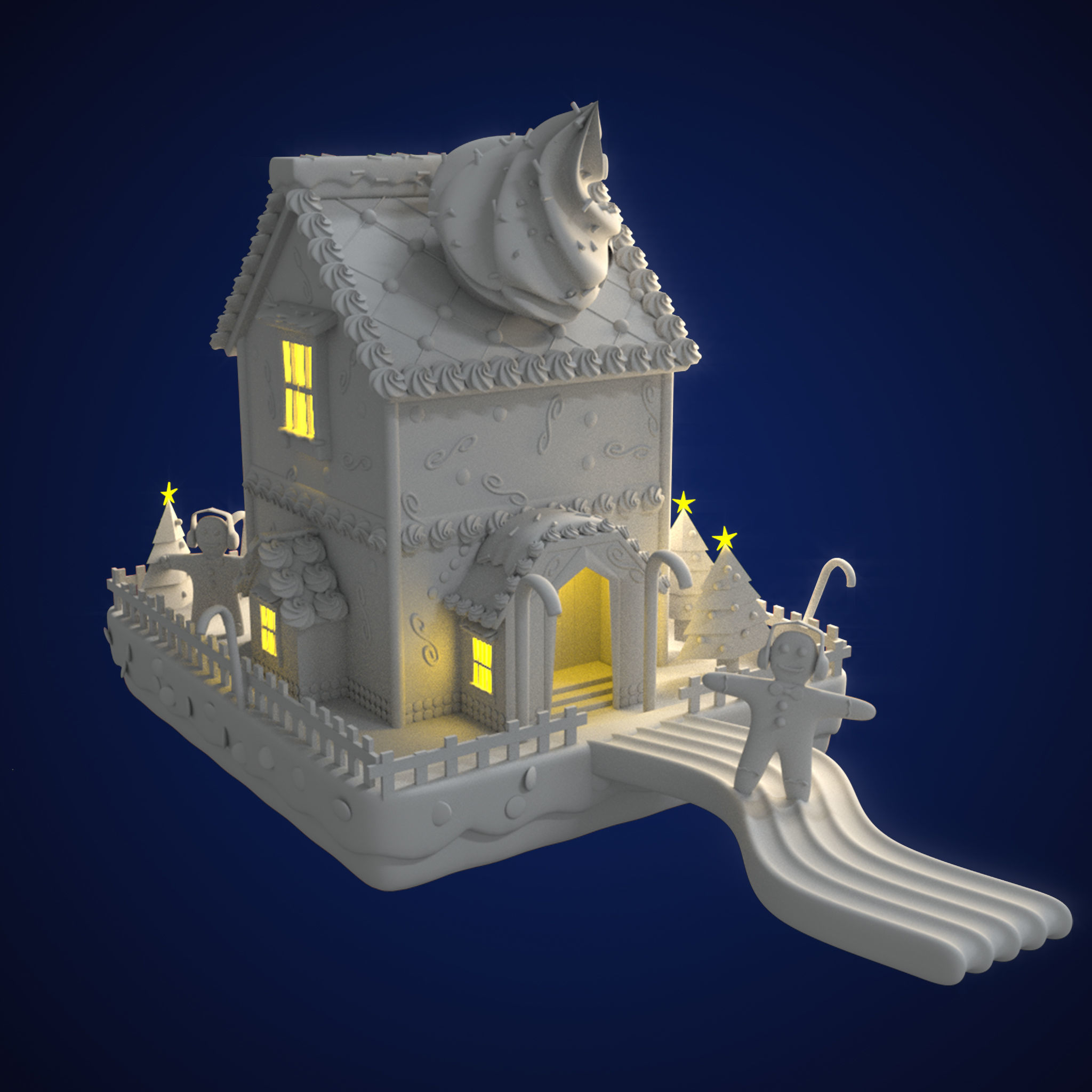 3D Christmas House made of sweet Cake 3D model_2