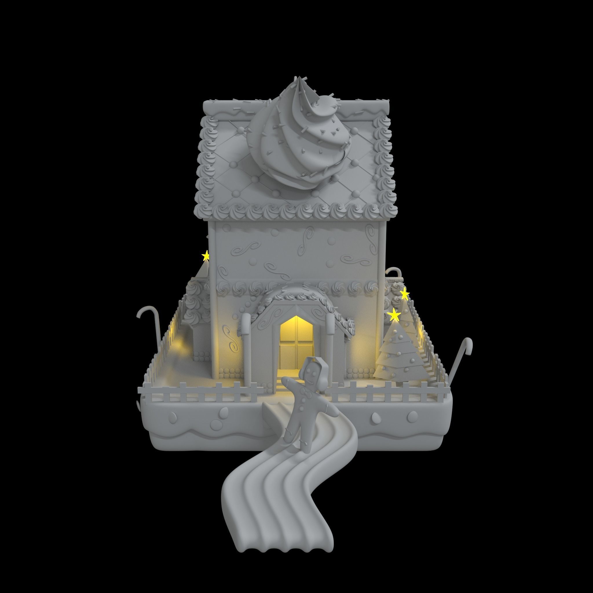 3D Christmas House made of sweet Cake 3D model_14