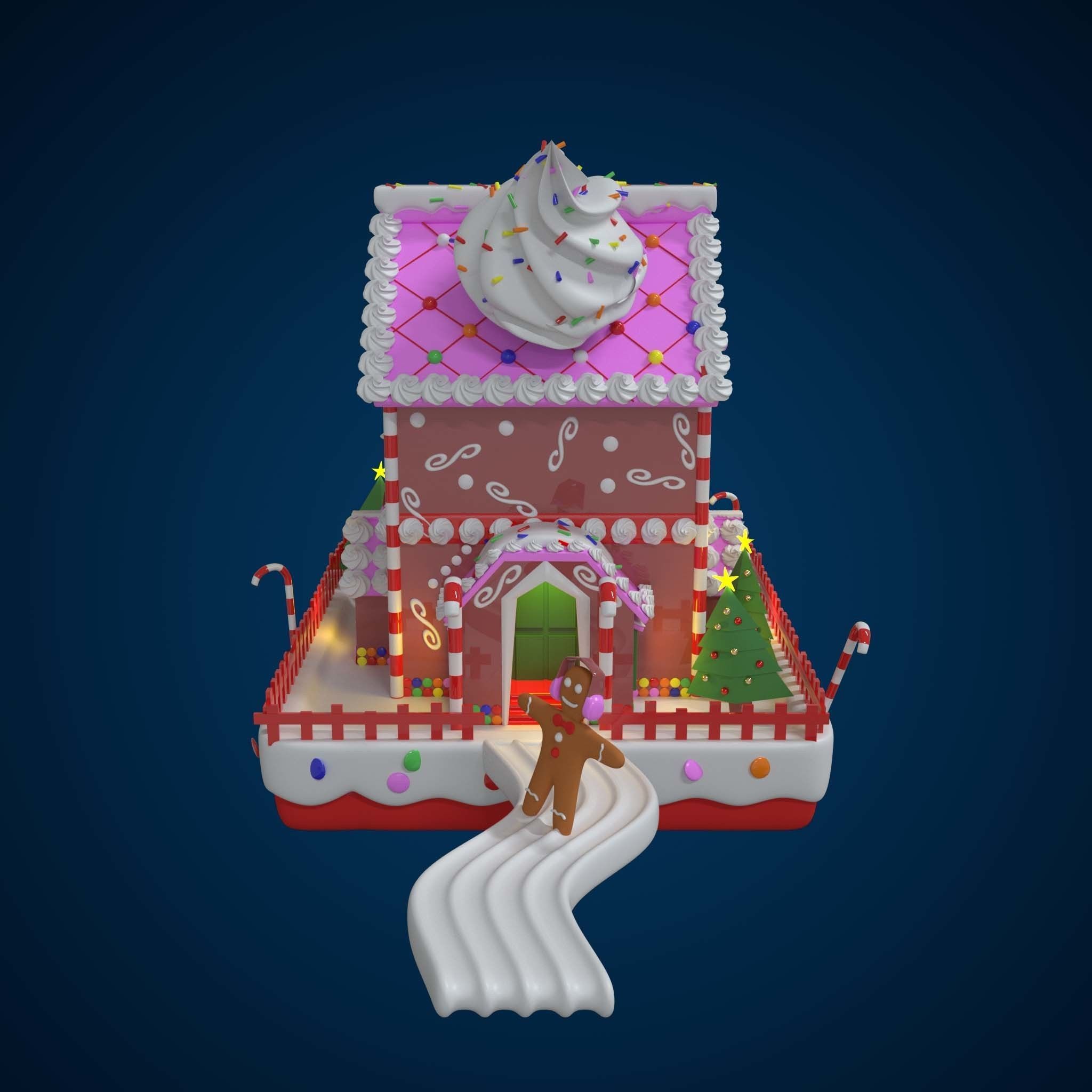 3D Christmas House made of sweet Cake 3D model_5