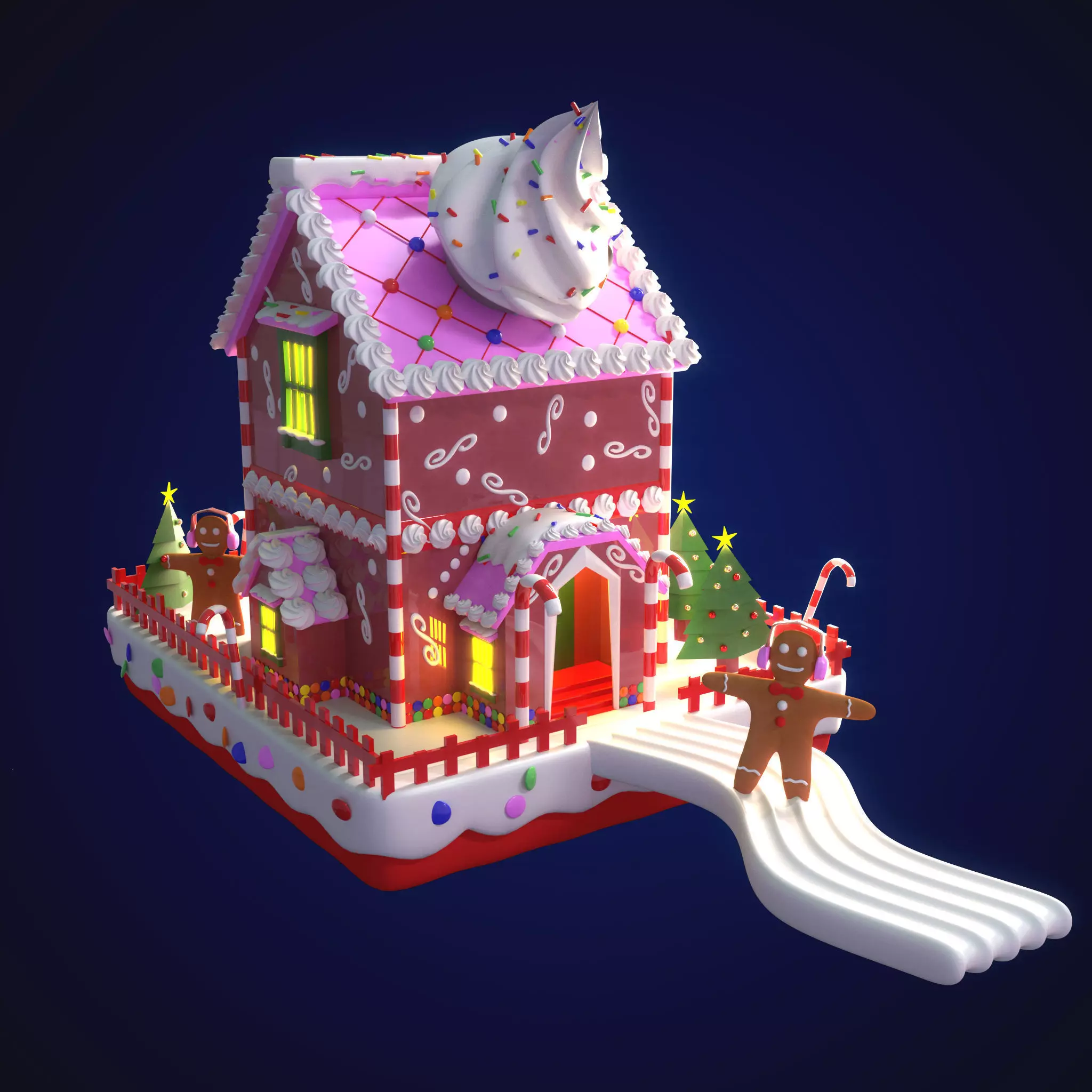 3D Christmas House made of sweet Cake 3D model_0