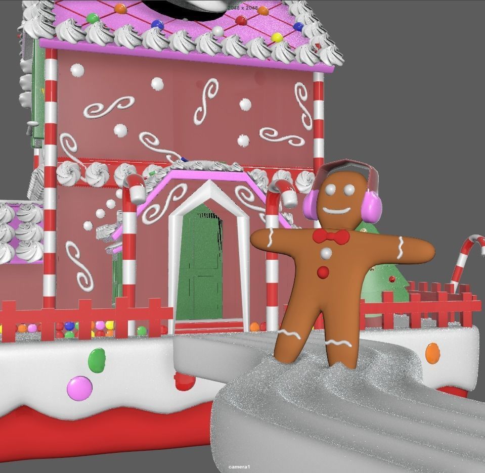 3D Christmas House made of sweet Cake 3D model_9