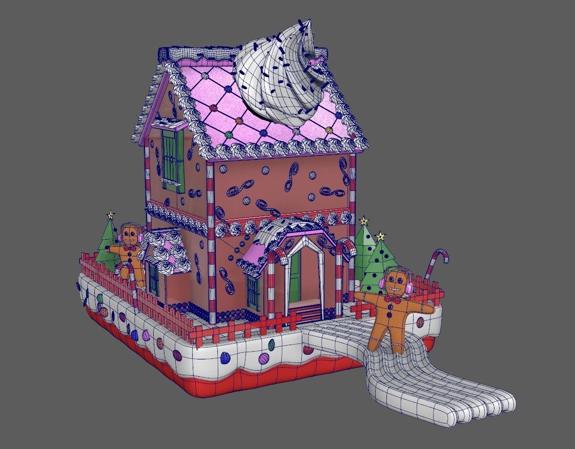 3D Christmas House made of sweet Cake 3D model_4