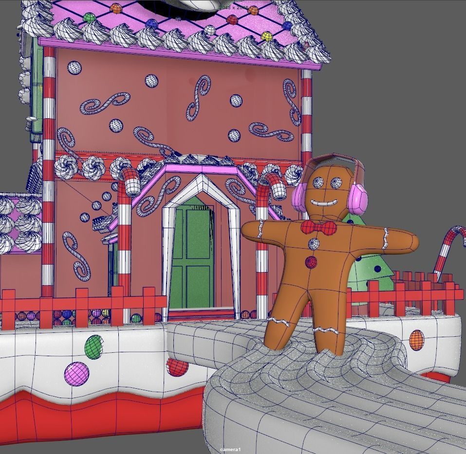 3D Christmas House made of sweet Cake 3D model_10