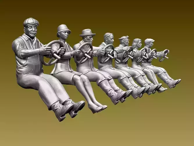 drivers group of figurines on steering wheel 3D print model