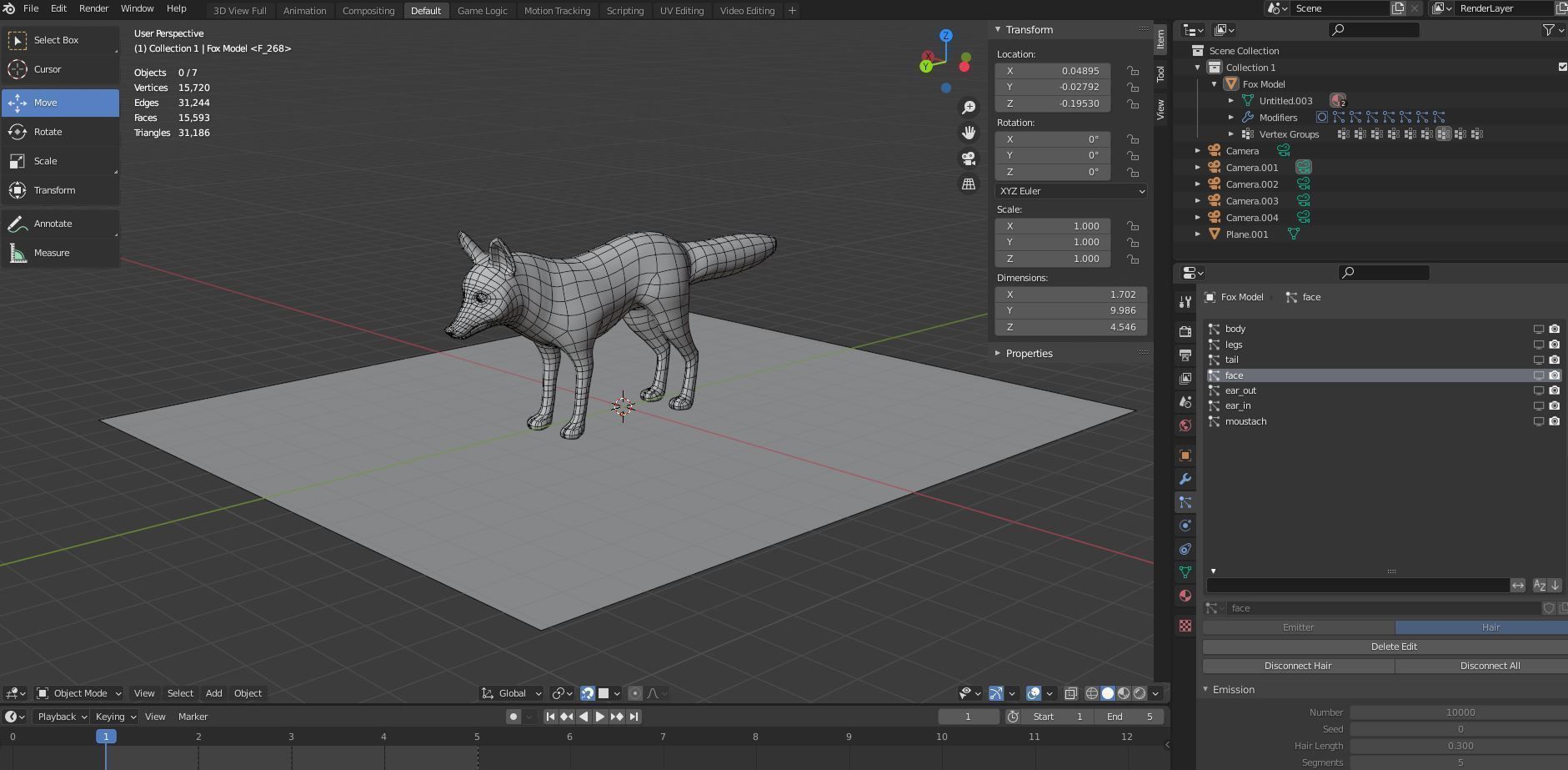 Fur Gray Fox Model Low-poly 3D model_9