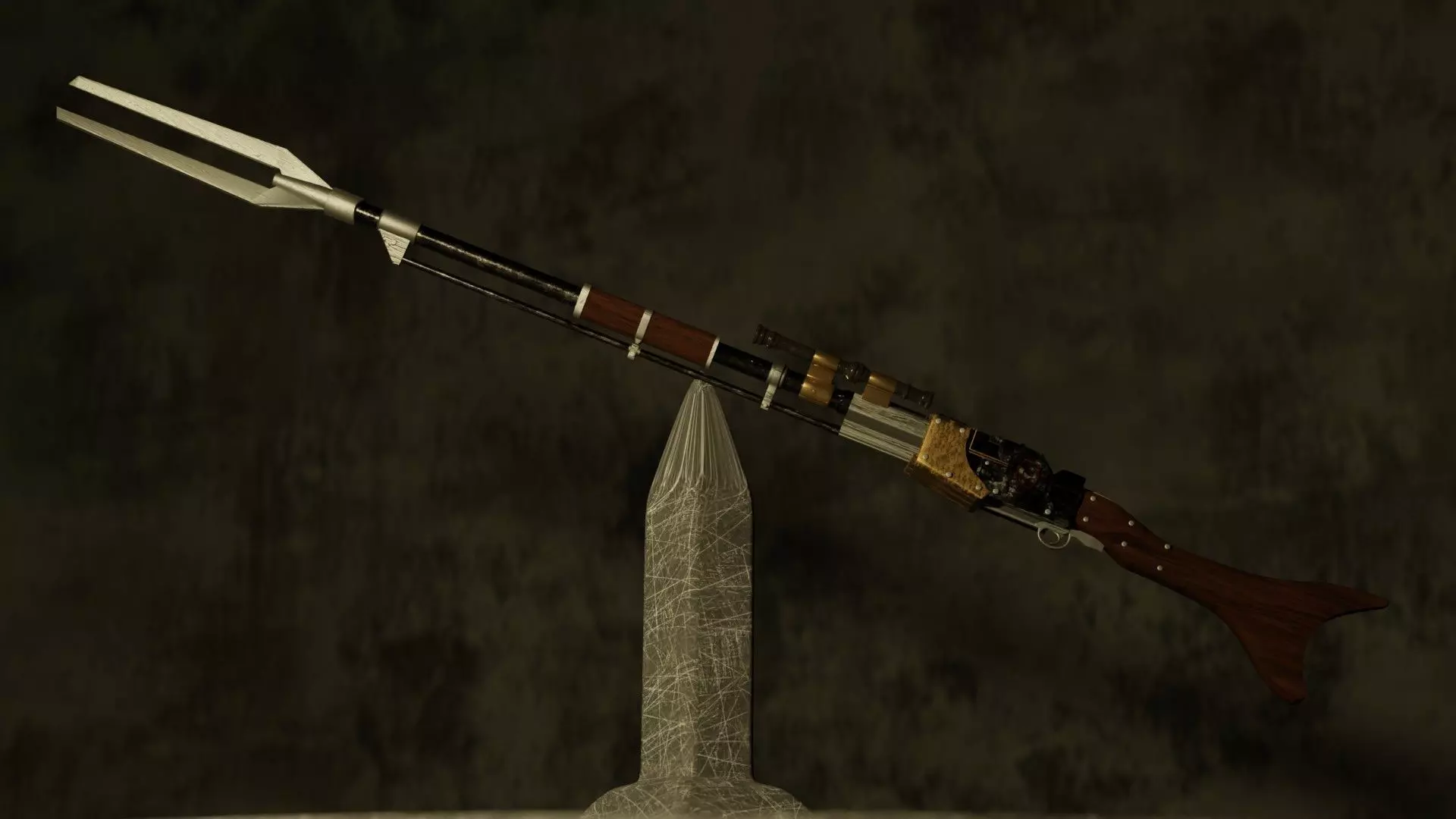 Rifle weapon with wooden handle 3D model_0