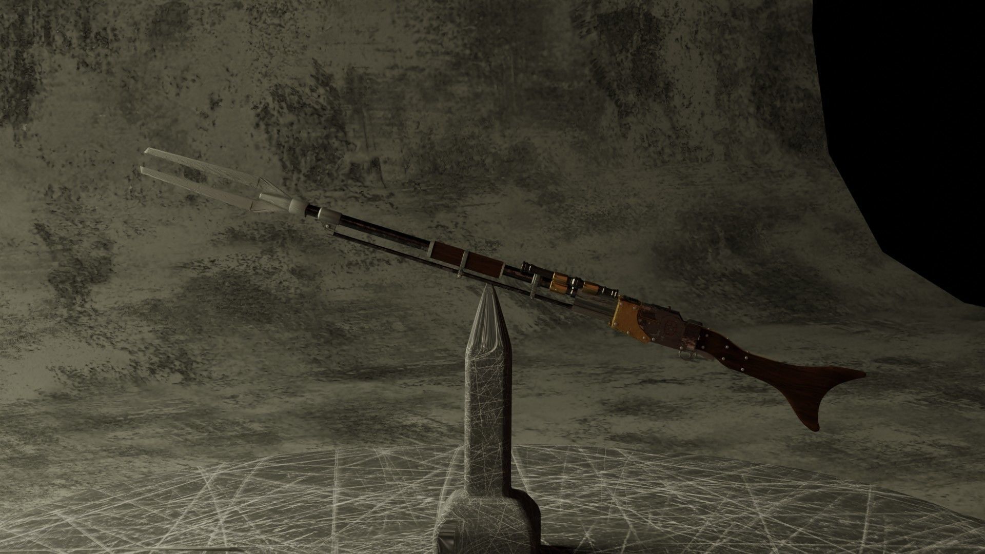 Rifle weapon with wooden handle 3D model_2