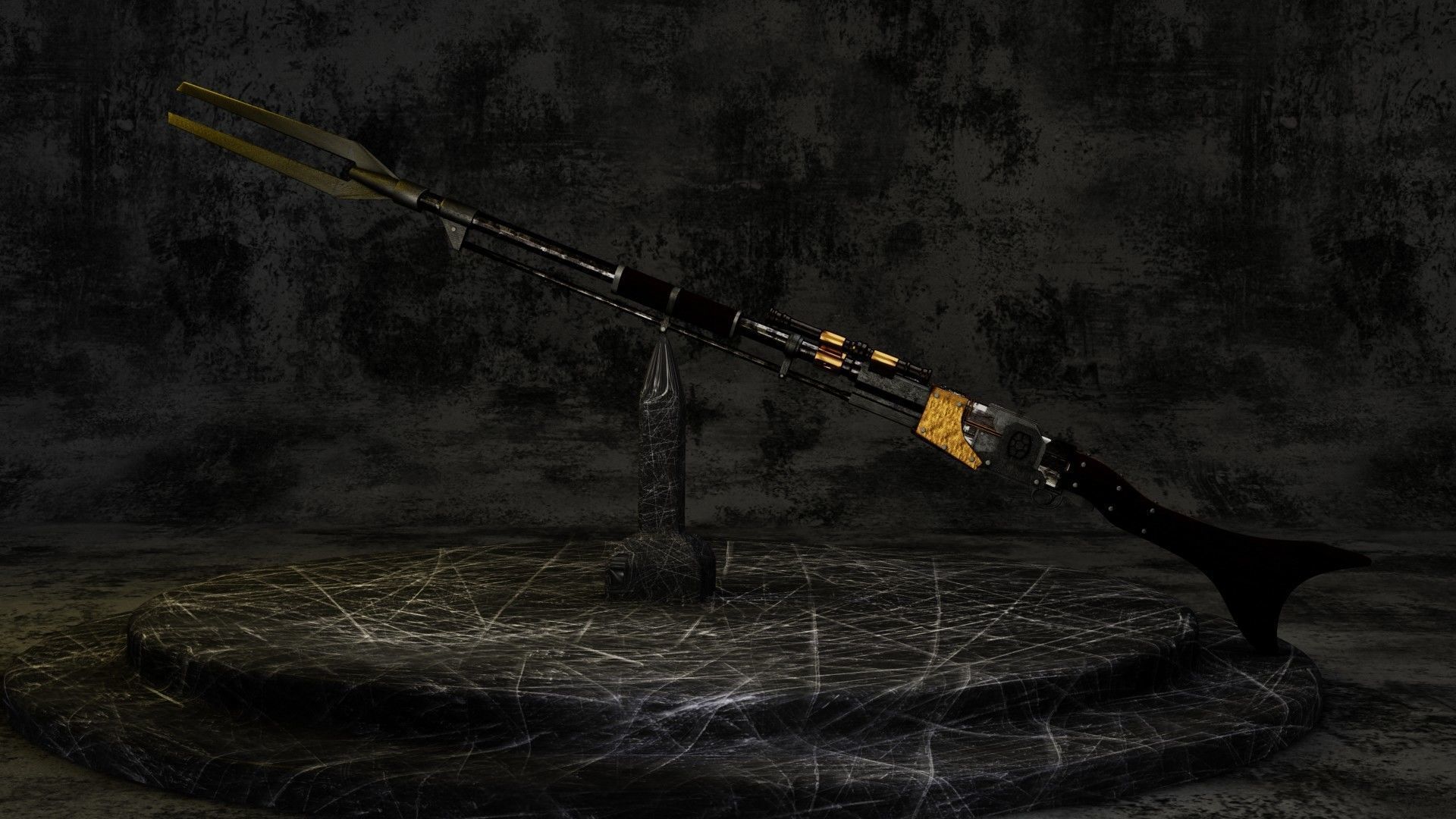 Rifle weapon with wooden handle 3D model_1