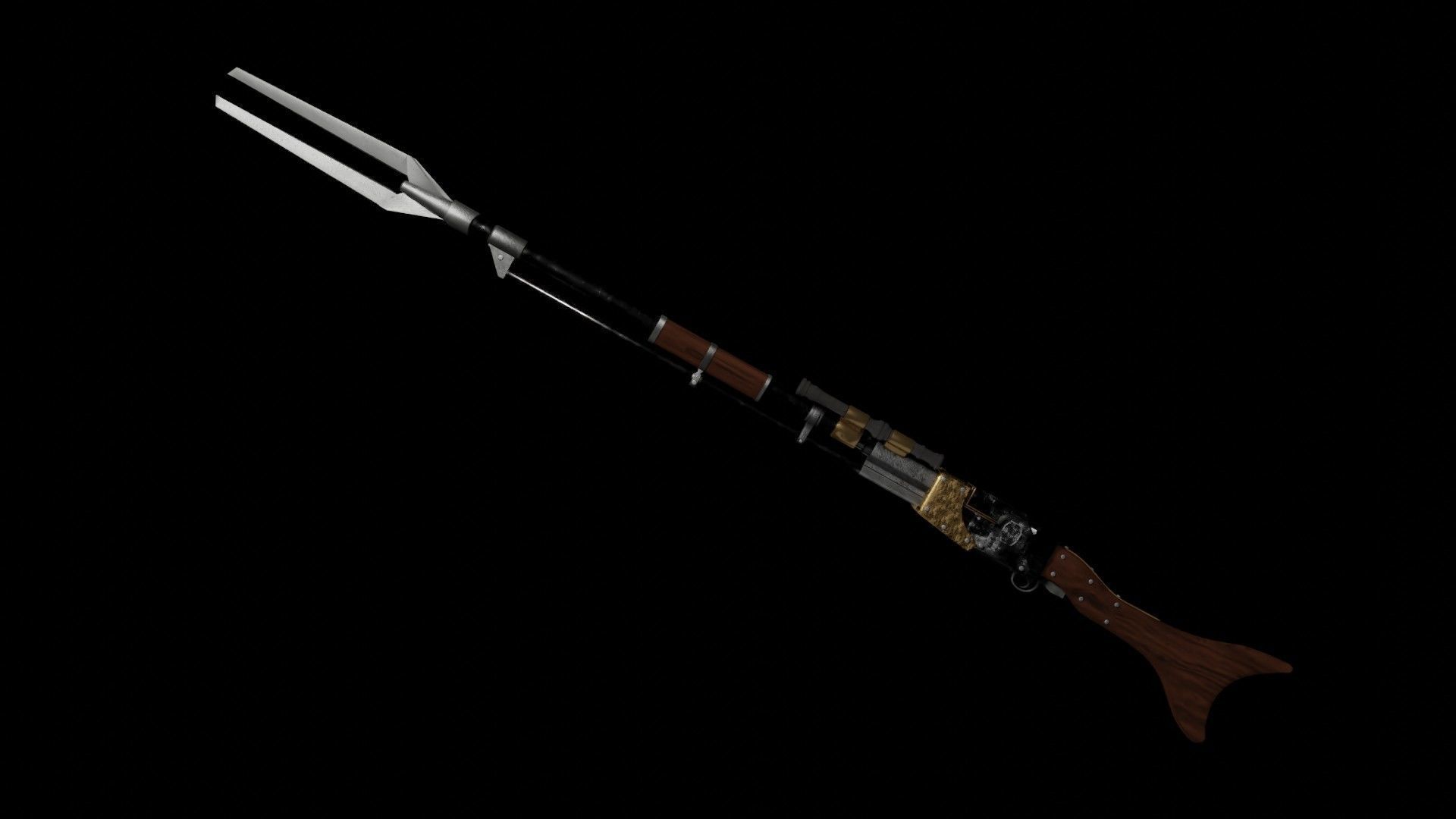 Rifle weapon with wooden handle 3D model_4