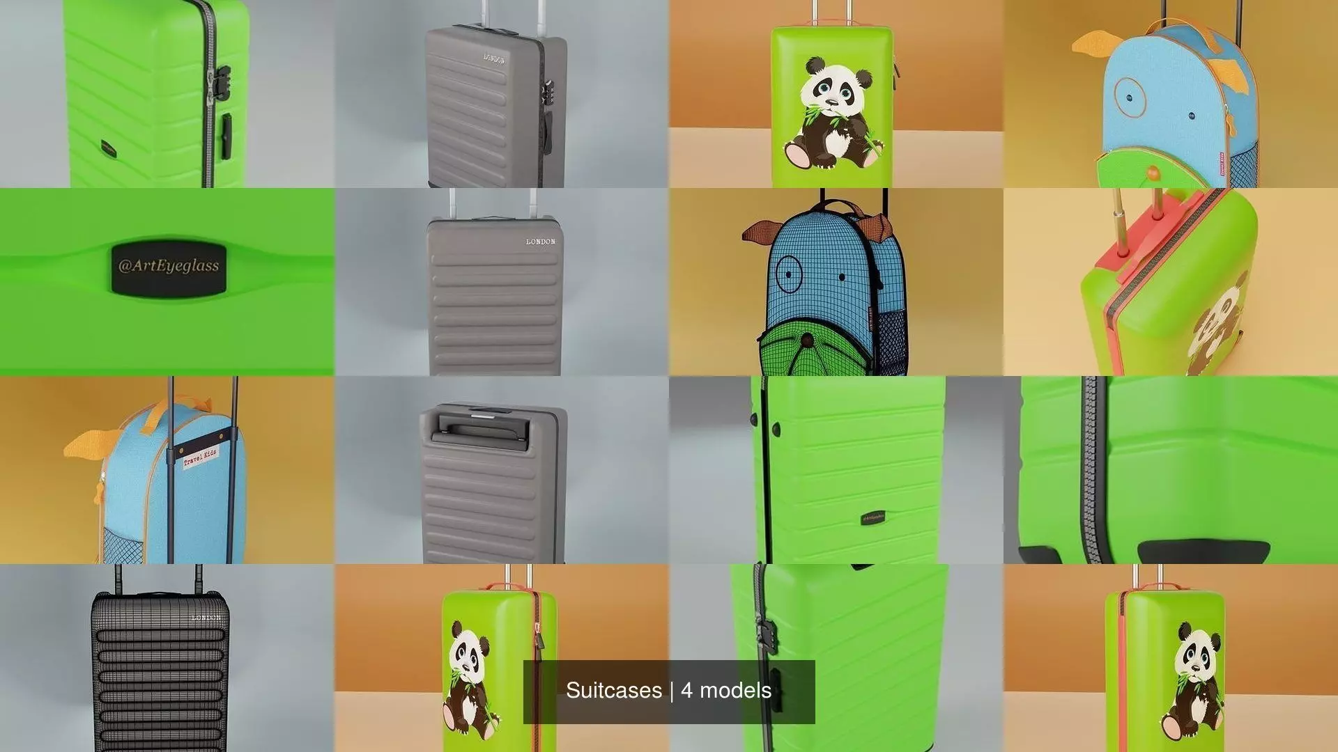 Suitcases suitcase on wheels 3D Model Collection_0