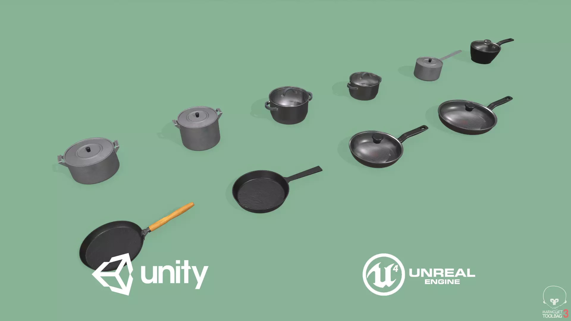 Kitchen Pots and Pans Low-poly 3D model_0
