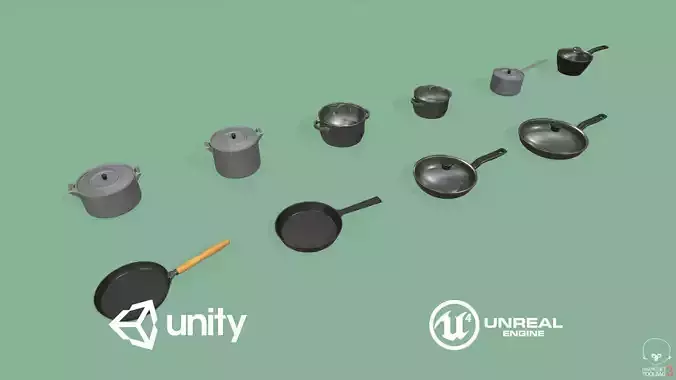 Kitchen Pots and Pans Low-poly 3D model