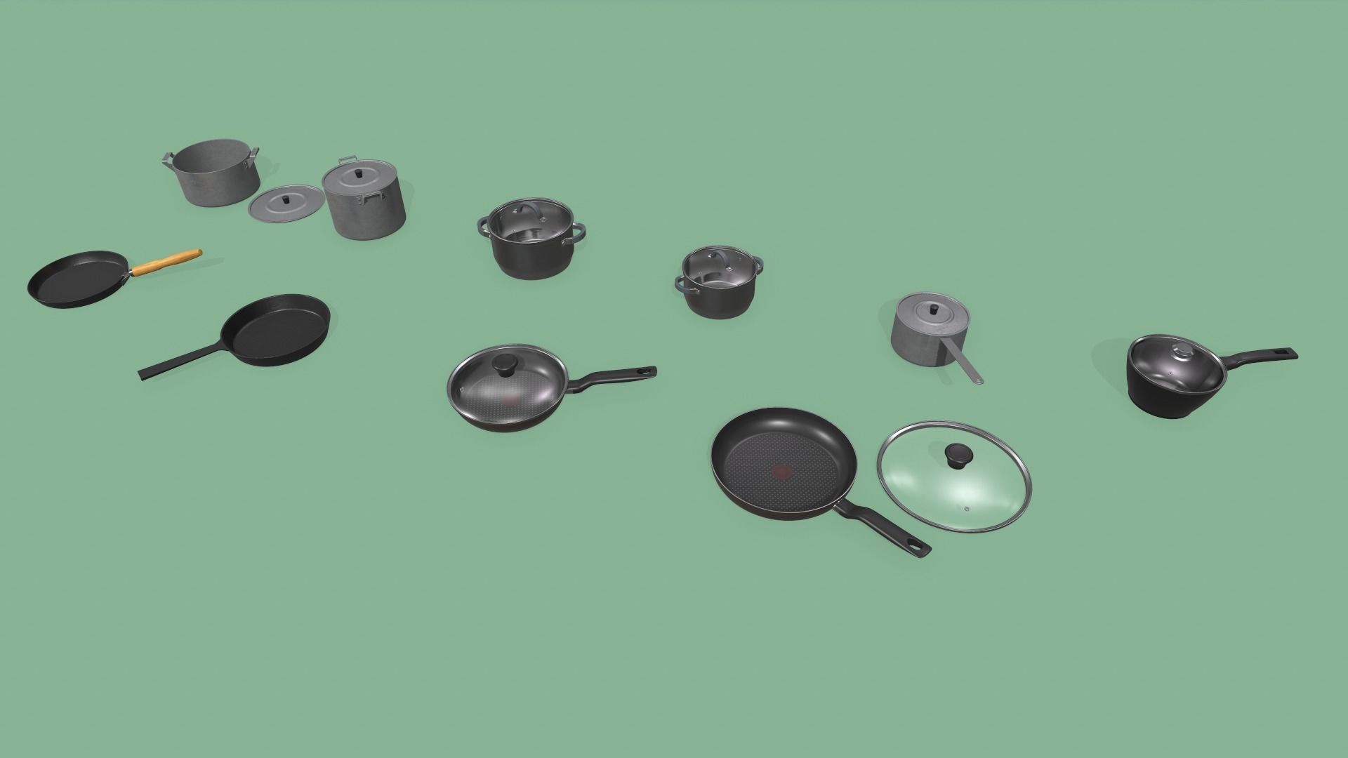 Kitchen Pots and Pans Low-poly 3D model_2